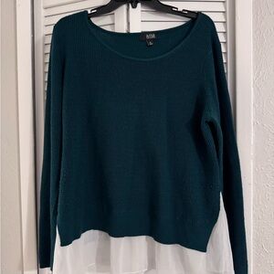 Teal Sweater with White Hem